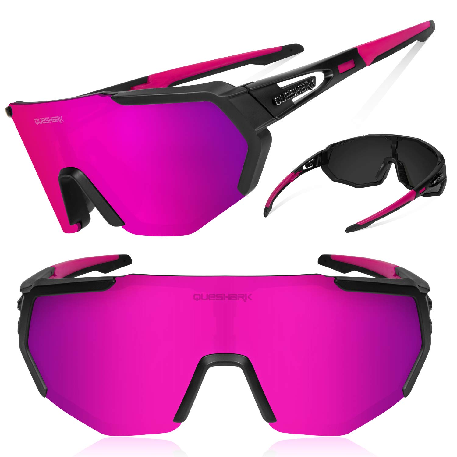 Queshark Polarizzati Anti-UV con 3 o 5 Lenti Occhiali da Ciclismo Bici MTB Intercambiabili per Sport Uomo Donna Guida Pesca Golf Baseball Corsa