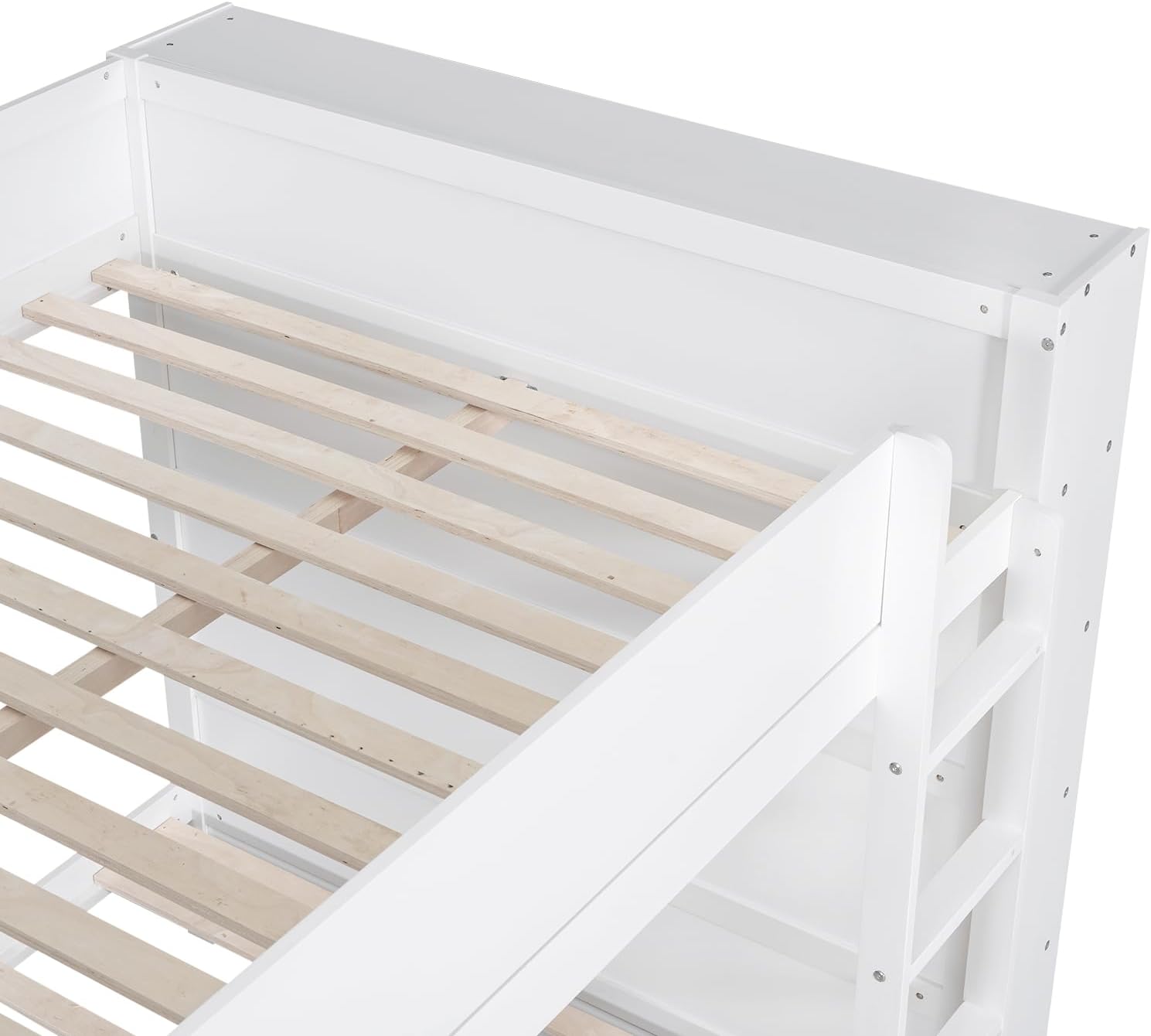 Full Over Full Bunk Bed with 2 Storage Drawers and Multi-Layer Cabinet,Bedroom Solid Wooden Bed Frame W/Ladder,Security Guardrail,Headboard & Footboard,for Kids Teens Boys Girls,White