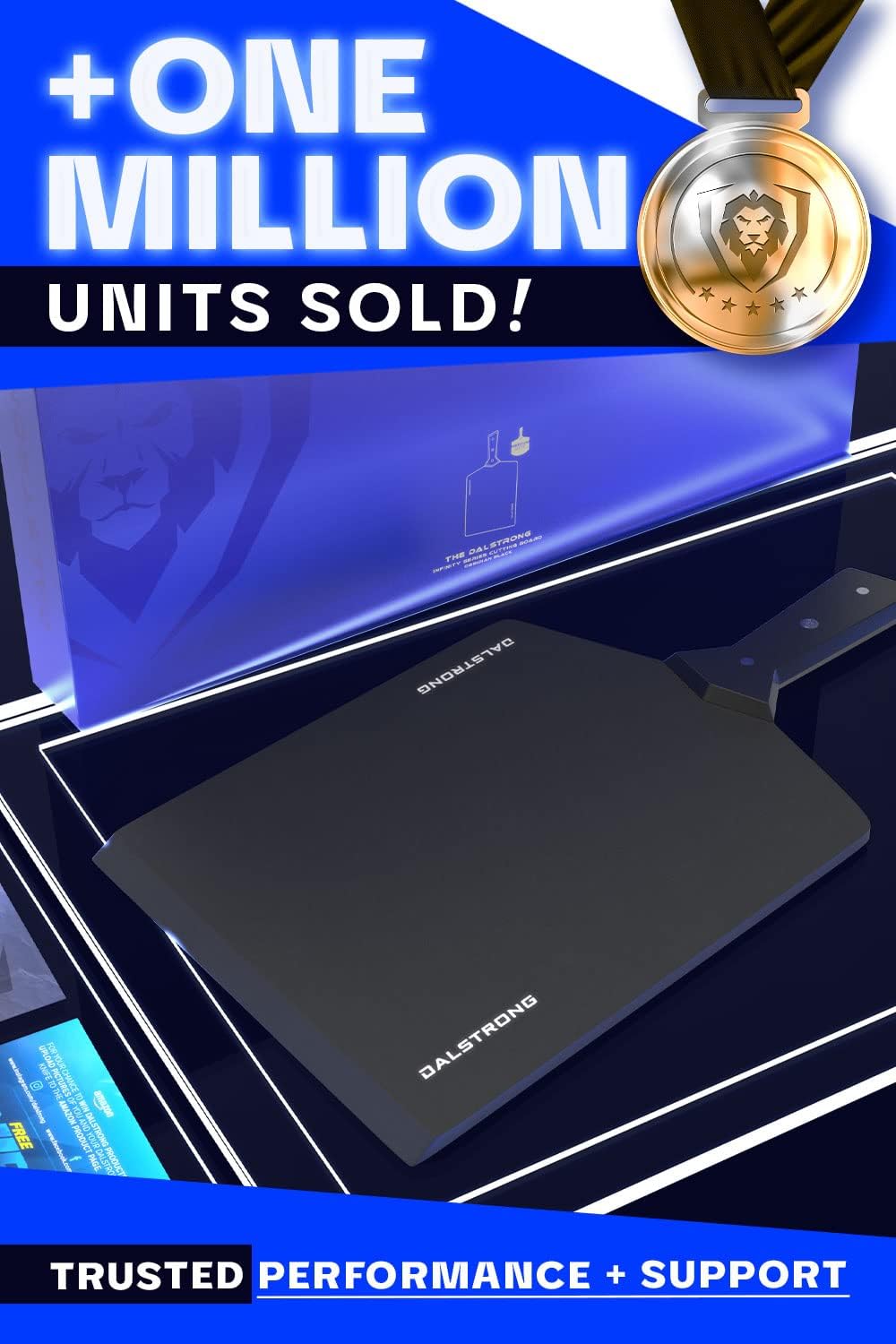 Dalstrong Cutting & Serving Board-Giftable Black Wood-Fibre Cutting Board-Non-Slip Feet-The Infinity Series-G10 Handle-Obsidian Black-Medium Size (9" x 11")