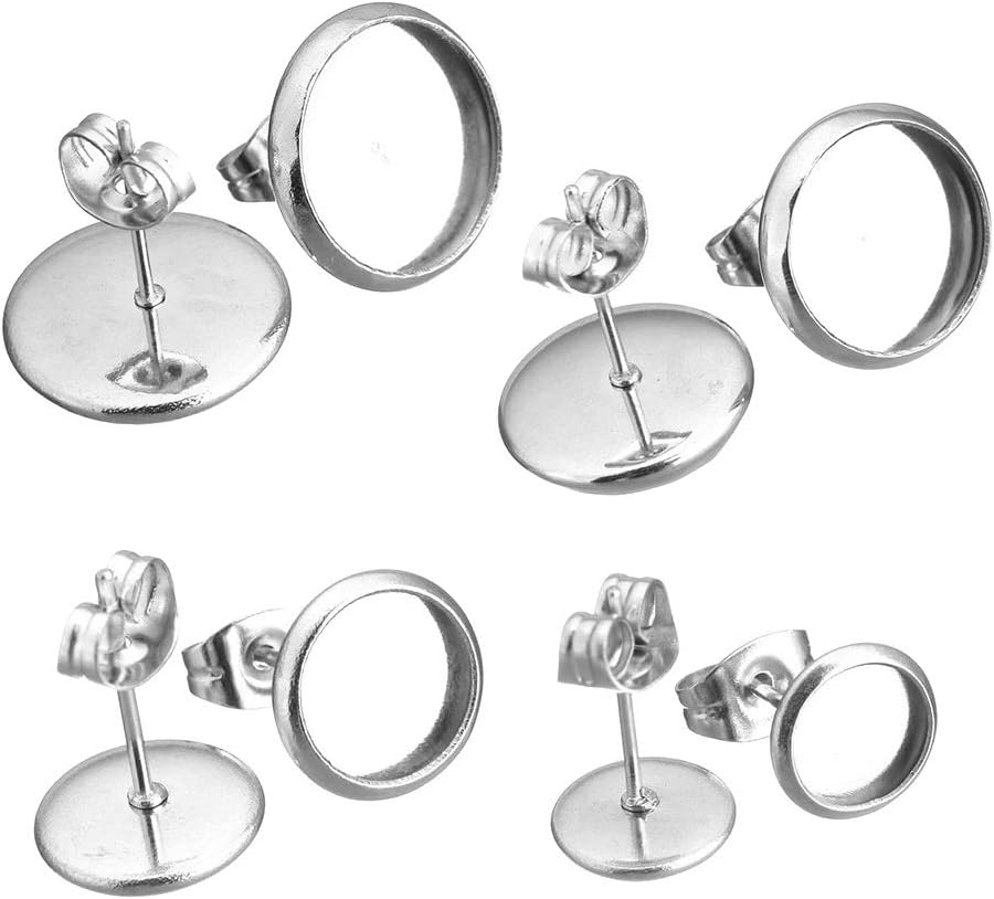 Perlin M393 Stainless Steel Stud Earrings with Ear Nut Setting for 8 mm Cabochons Stud Blank Round for Jewellery Pack of 10 - Image 3