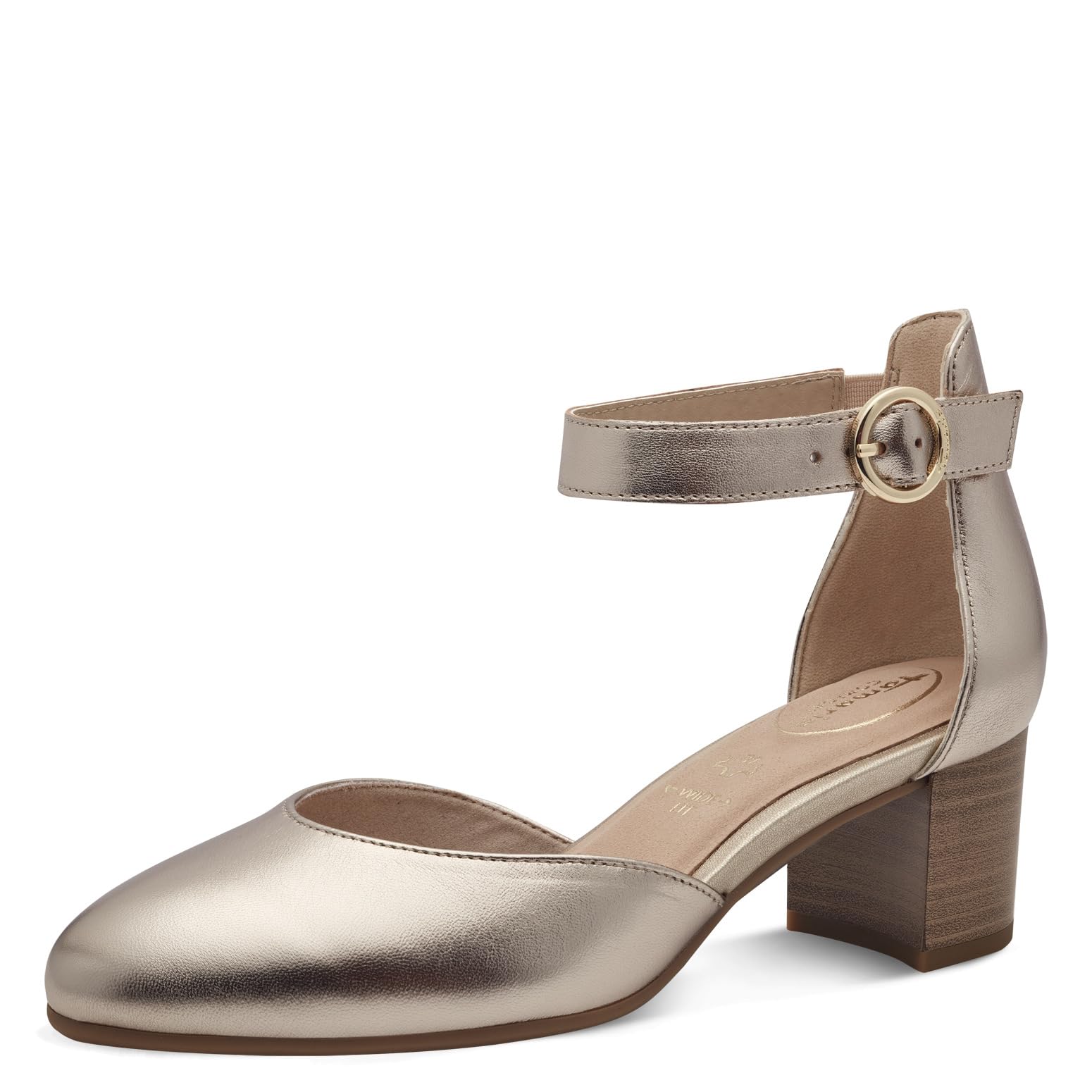 Tamaris Comfort Women’s Leather Pumps with Strap Elegant, Lt Gold, 3,5 UK