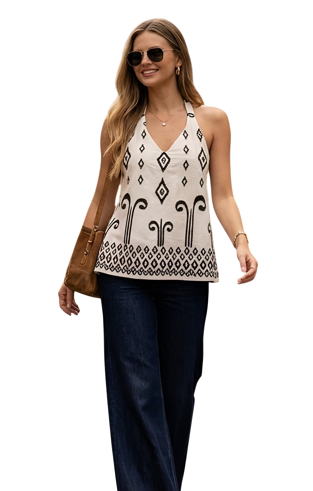 Women’s Cotton Halter Neck Printed Top Regular Fit | Stylish Sleeveless Casual Summer Blouse | Lightweight Breathable Top for Women-picture-29