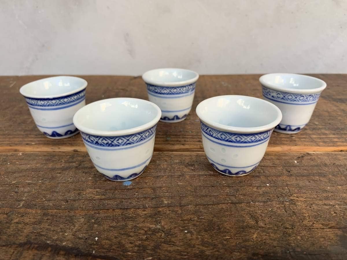 明末期染付け煎茶茶椀と錫製茶たく 明末期染付け煎茶茶椀と錫製茶たく