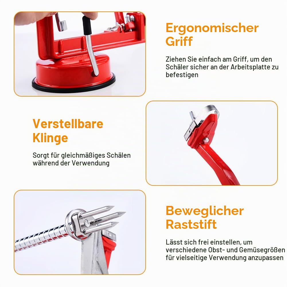 Apfelschäler 3 In 1 Mit Kurbel, Apfelschneider, Apfelentkerner, Apfelschälmaschine Mit Stahlklingen, Multifunktionale Schälmaschine Für Obst Und Gemüse, Rot