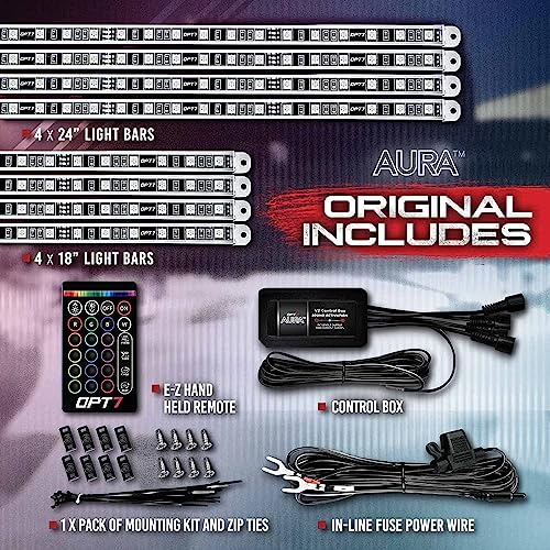 Opt7 Aura Aluminum Underglow Led Lighting Kit For Rv W/Wireless Remote, Exterior Neon Accent Underbody Strips, Multi-Color N Mode, Waterproof, Soundsync, Aluminum Casing, Door Assist, Smart Led, 8Pc #TOP7
