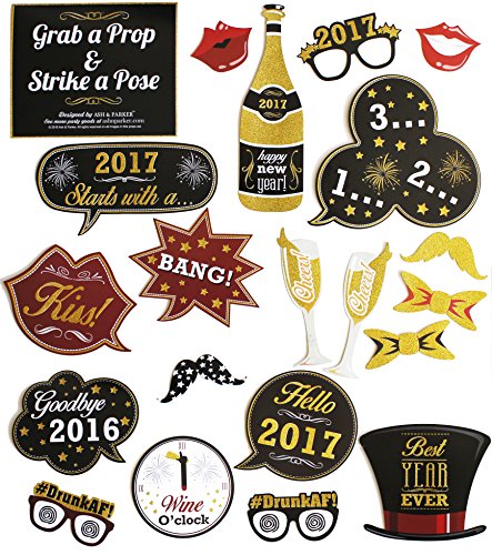 Corbase eonou New Years Eve Party Photo Booth Props NYE 2017 - Real Glitter - Best Photobooth Decorations by Ash & Parker