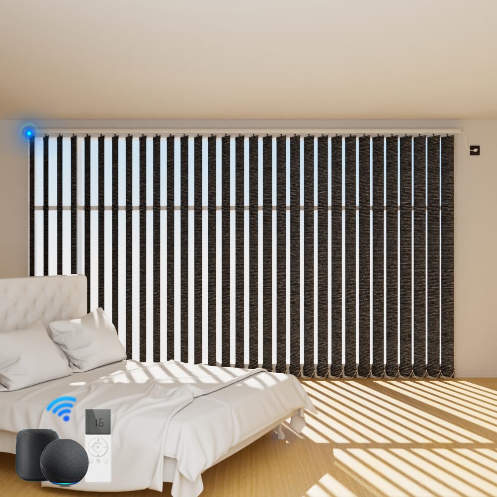 Blindify Vertical Blinds Compatible with Alexa Google Home, Blackout Sliding Door Blinds Smart Remote Control for Sliding Glass Door Customize (Black)