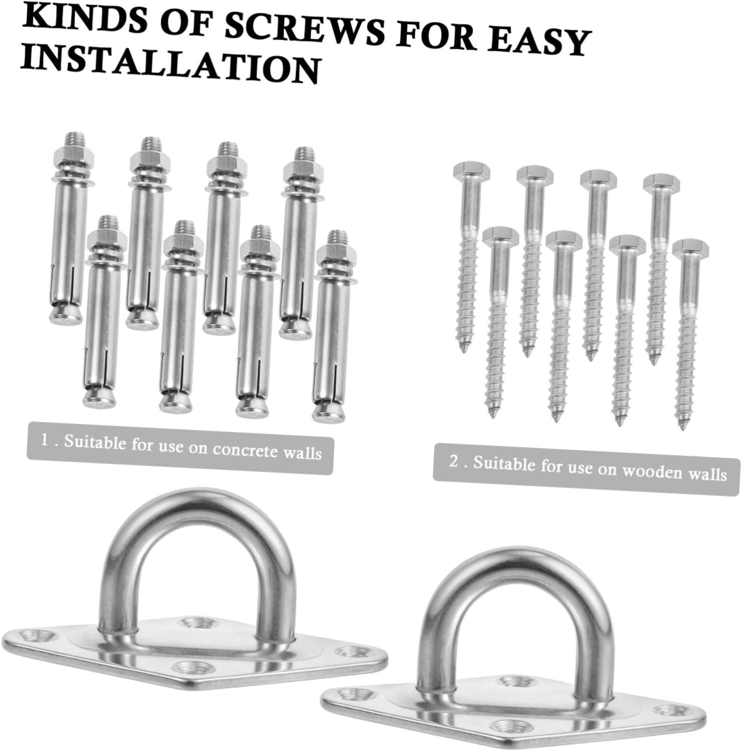 2 Sets Stainless Steel Suspension Ceiling Hook Heavy Duty Bracket Anchor for Gymnastics Rings Yoga Swings and Porch Swings Resistant with Mounting Screws