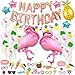 Produktbild AYUQI Geburtstagsdeko Mädchen,Summer Hawaii Geburtstag Party Dekoration, Roségold Happy Birthday Banner mit Flamingo Folie & Latex Luftballons und Foto Requisiten Perfekte Luau Tropischer Partyzubehör
