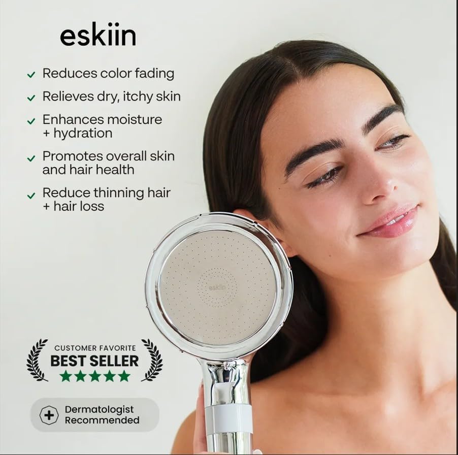 Eskiin Filtered Shower Head - Best HandHeld Shower Head With Filters For Healthy Hair & Skin - High Pressure - Reduce Dandruff, Protect Colored Hair, And Soothe Dry Skin (Chrome) thumbnail