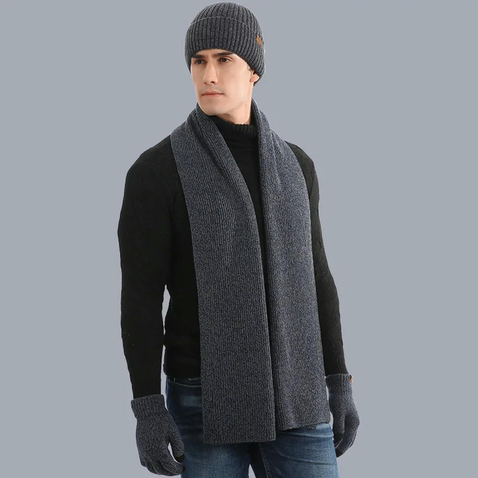 Set Sciarpa Cappello Guanti Inverno Uomo Esterno Casual Business Caldo Cappello Confortevole E Morbido