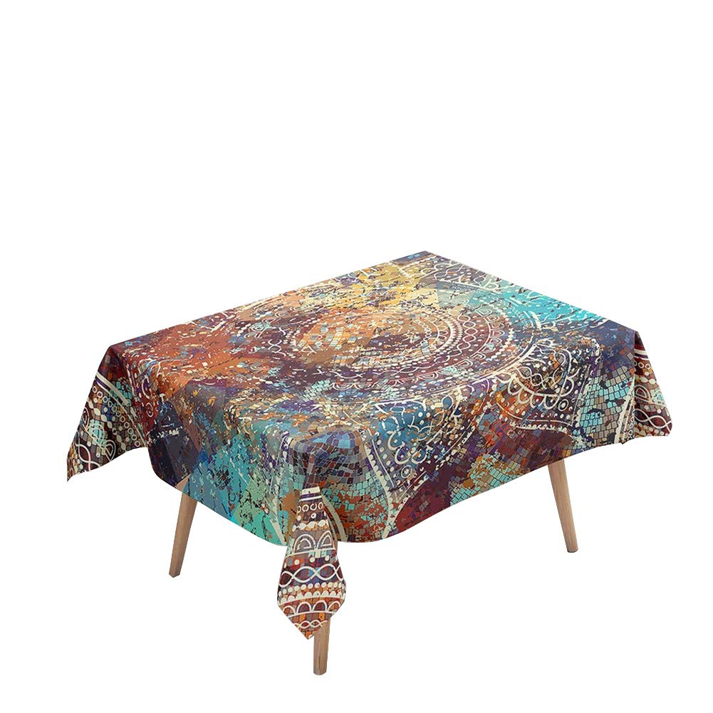 Morbuy Tablecloths Rectangular Wipe Clean - Mandala Style 3D Print Table Cloths Waterproof Tablecloth Stain Resistant Table Cover for Decorations Kitchen Garden Party (Vintage Style,140x160cm)