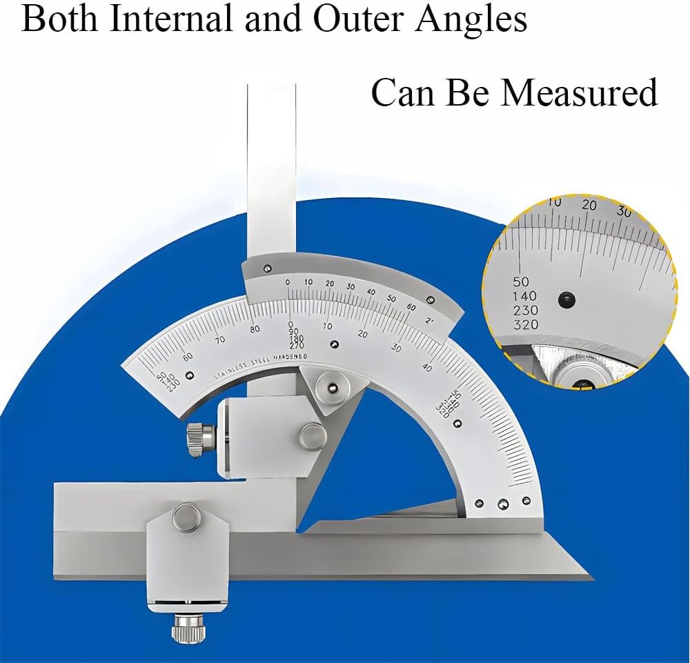 Universal Vernier Bevel Protractor 0-320° Exactness Angle Measuring Ruler Tools Suitable for Woodworking, Carpenter, Construction, Silver