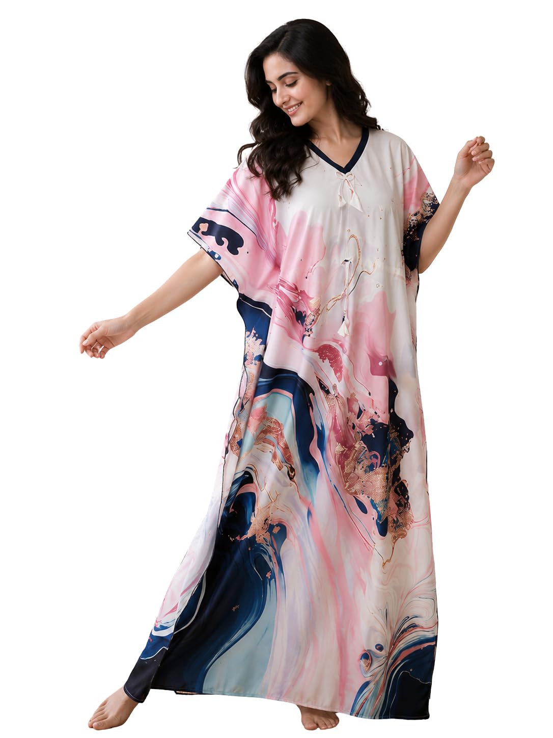 noty Women's Kaftan Nighty | Digital Print | Sarena Fabric | V Shaped Neck Nightwear | Nightdress for Girl-picture-40