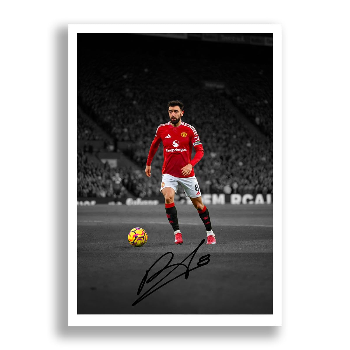 Bruno Fernandes Signed Photo Manchester United Poster Print Autograph Framed Display Memorabilia Portugal Gift (A3 poster only (B&W))