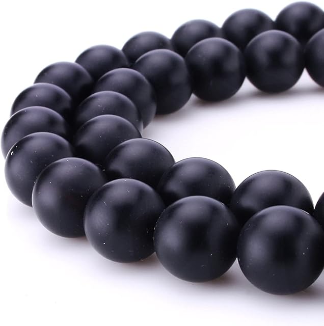 BEADNOVA Black Matte Onyx Beads Natural Crystal Beads Stone Gemstone Round Loose Energy Healing Beads with Free Crystal Stretch Cord for Jewelry Making (8mm, 45-48pcs)