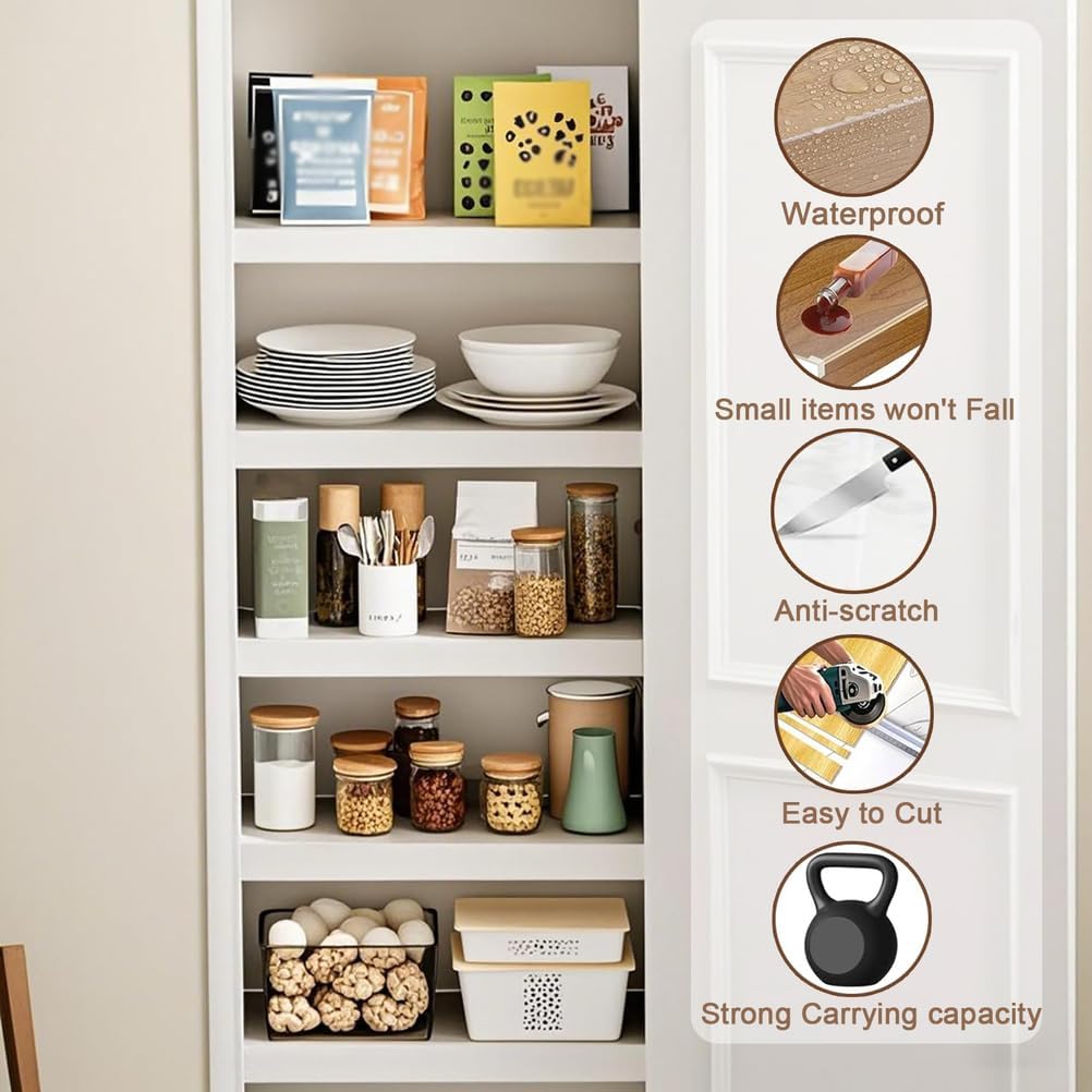 White Wires Shelf Cover 48x16 Inch for Pantry, PVC Wood-Look Closet Shelf Covers for Wire Shelving, Easy to Cut Install Wire Rack Covers, Moisture Durable Shelfs Liner,White,48 X16 in