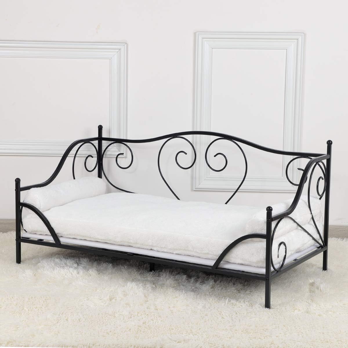Pet Sofa Bed, Metal Frame Dog Bed Couch with Washable Plush Cushion for