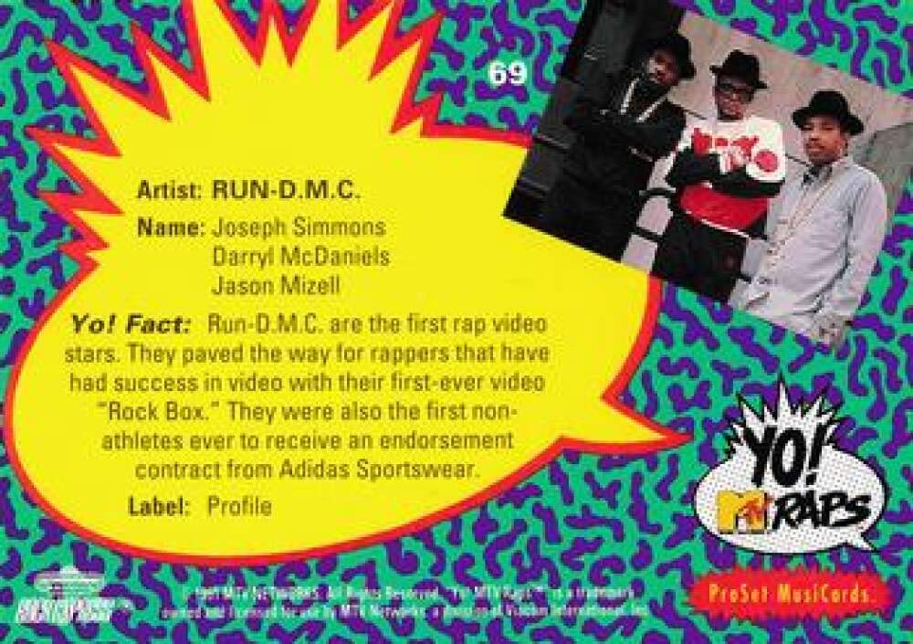 1991 Pro Set Yo MTV Raps NonSport #69 Run-D.M.C. Official Music