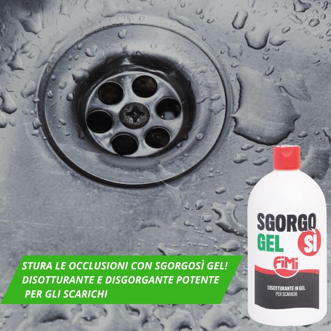Sgorgosì Gel 3 Flaconi Disgorgante Disotturante Scarichi Potente 1 Litro Fimi Per Lavandini Docce Vasca da Bagno Water