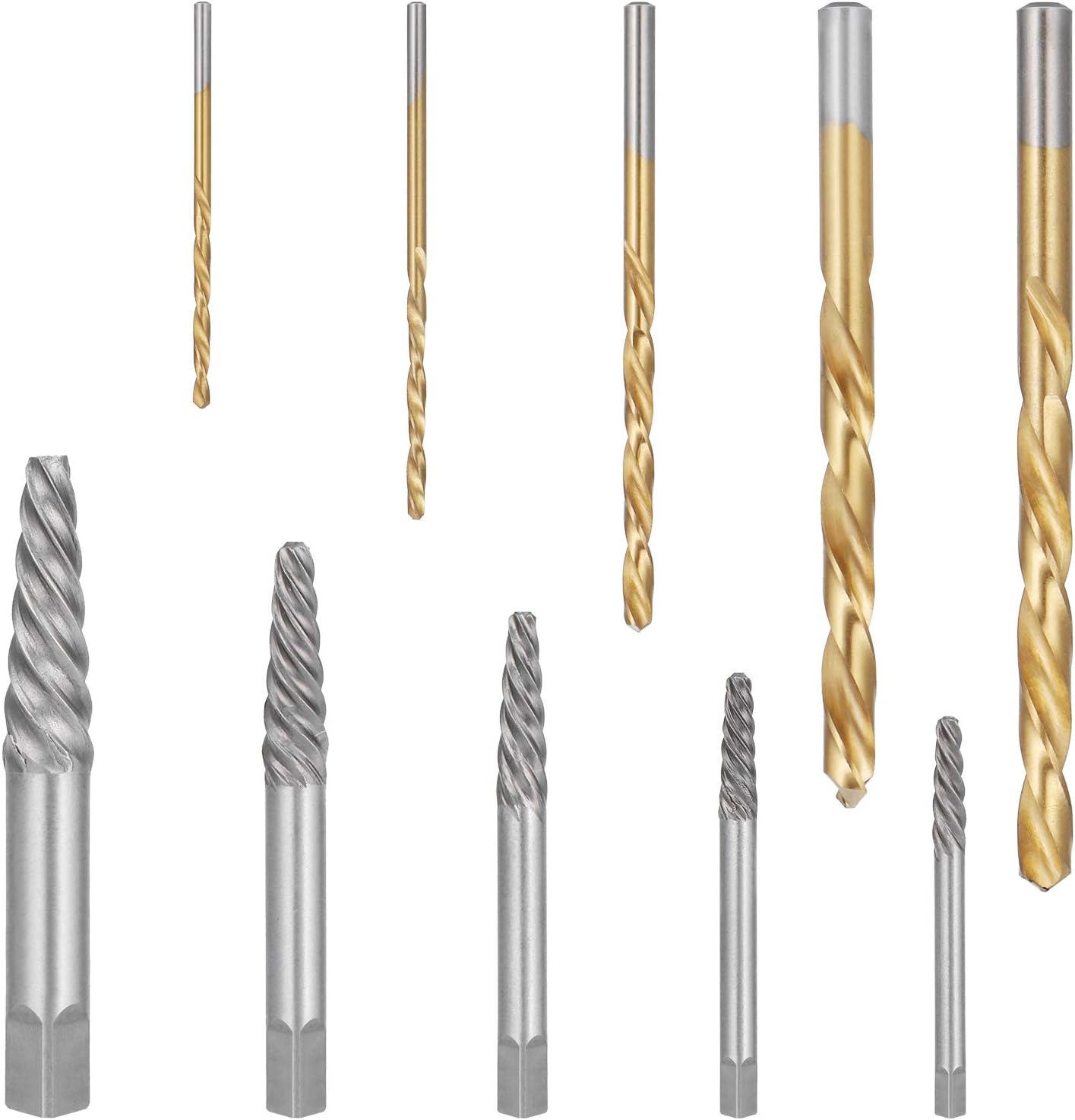 HSEAMALL 10PCS Screw Extractors with Left Hand Cobalt Drill Bits Set,Damaged Screw Remover Drill