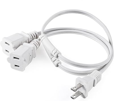 VSEER NEMA 1-15P to Dual 1-15R Y Splitter Cord, 2 Prong Extension Cord US AC Male and 2 x Female Power Cable SPT2 18AWG 10A/125V, 2-Outlet Saver Power Extension Cord Cable White, 2FT