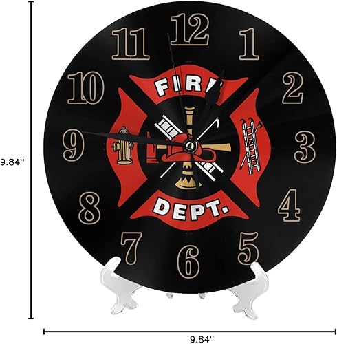 Miniatura 7 de YouTary Bomberos Fire DEPT. Logo Rescue Pattern Reloj de pared redondo decorativo silencioso sin tictac funciona con pilas para el hogar, cocina,
