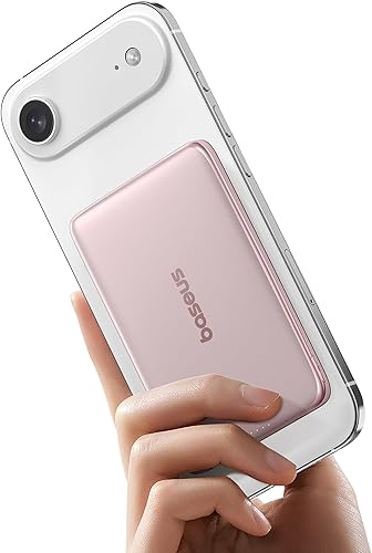 Miniatura 10 de Baseus PicoGo Batería externa portátil MagSafe ultradelgada, 0.3 pulgadas, 5000 mAh, magnética, tamaño tarjeta, cable trenzado USB-C, inalámbrica,