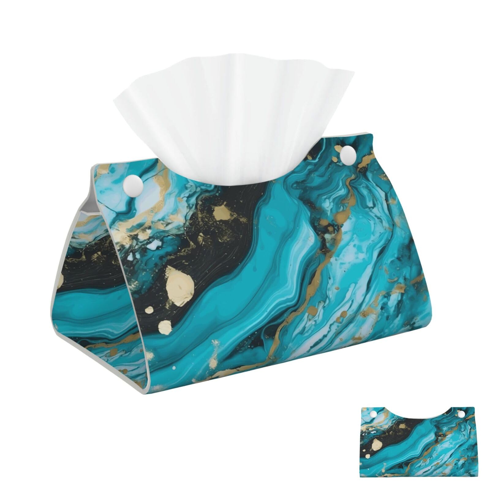 Turquoise Blue Gold Marble Tissue Box Cover Square Cube Boxes
