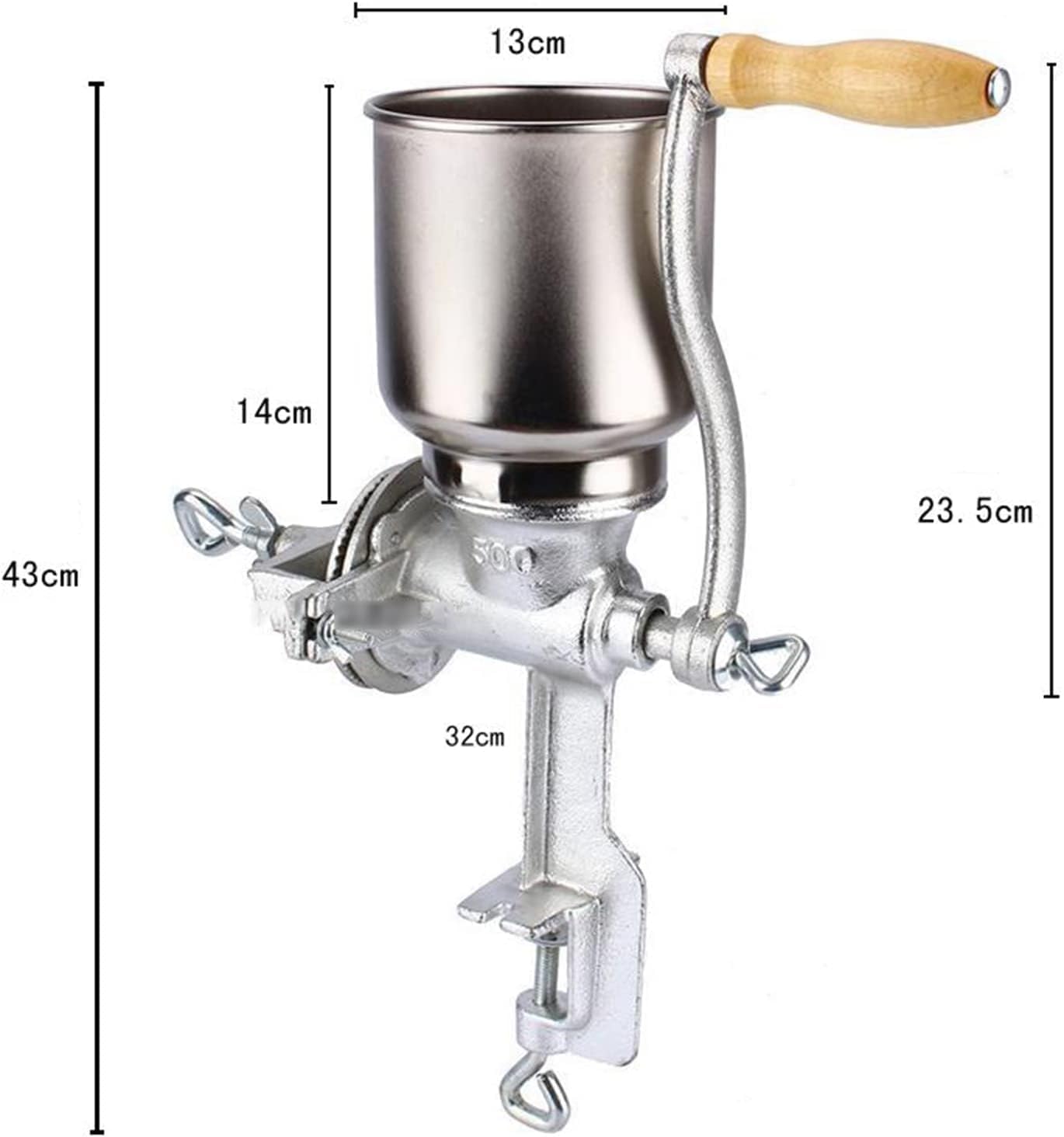 Molinillo manual de grano con grosor ajustable, tolva grande para moler nueces, semillas y especias