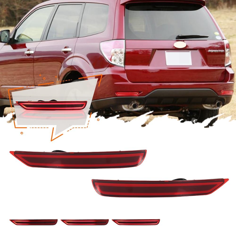3 in 1 For 2008 2009 2010 2011 2012 2013 2014 2015 2016 2017 2018 Subaru Forester Rear Bumper Reflector Brake Lights Sequential Turn Signal Light Red Lens