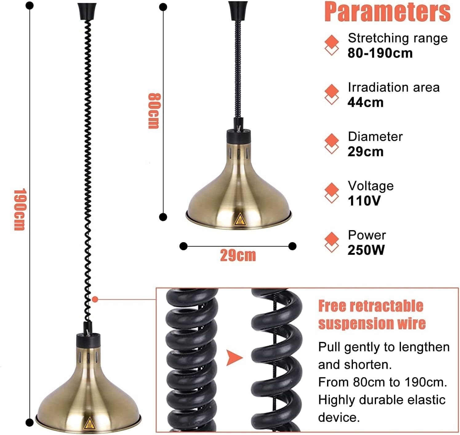 Lampe chauffante pour Buffet Lampe chauffante Suspendue for Restaurant et Restauration(Copper)