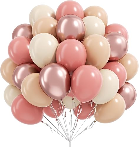 Juego de 60 globos retro rosa rubor, oro rosa de 12 pulgadas, rosa polvoriento, globos nude para cumpleaños, baby shower, graduación, boda, día de