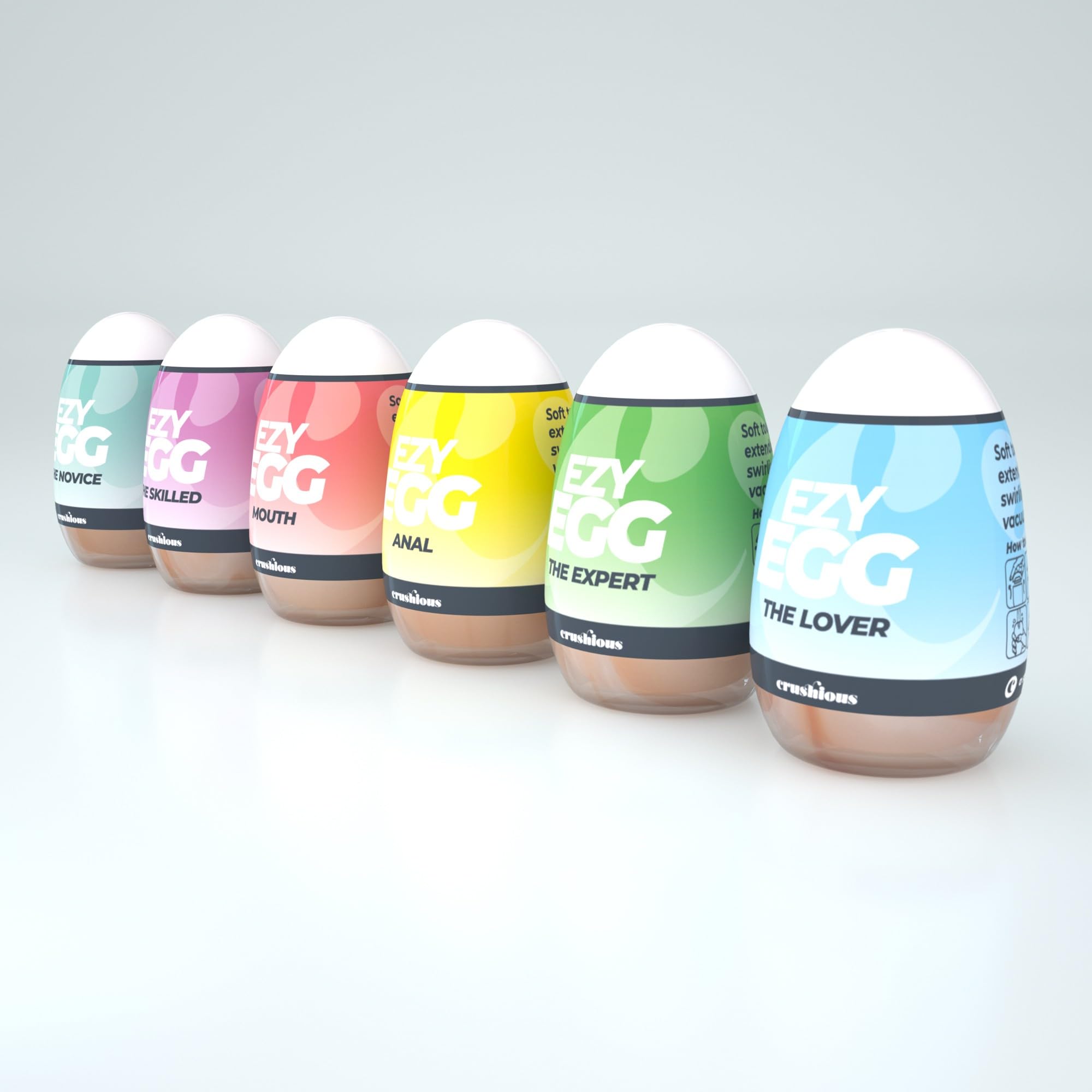 Ezy Egg Caja de 6 Huevos Masturbadores Masculinos, 6 Texturas Diferentes, TPE y ABS, Compatible con Lubricante Base Agua