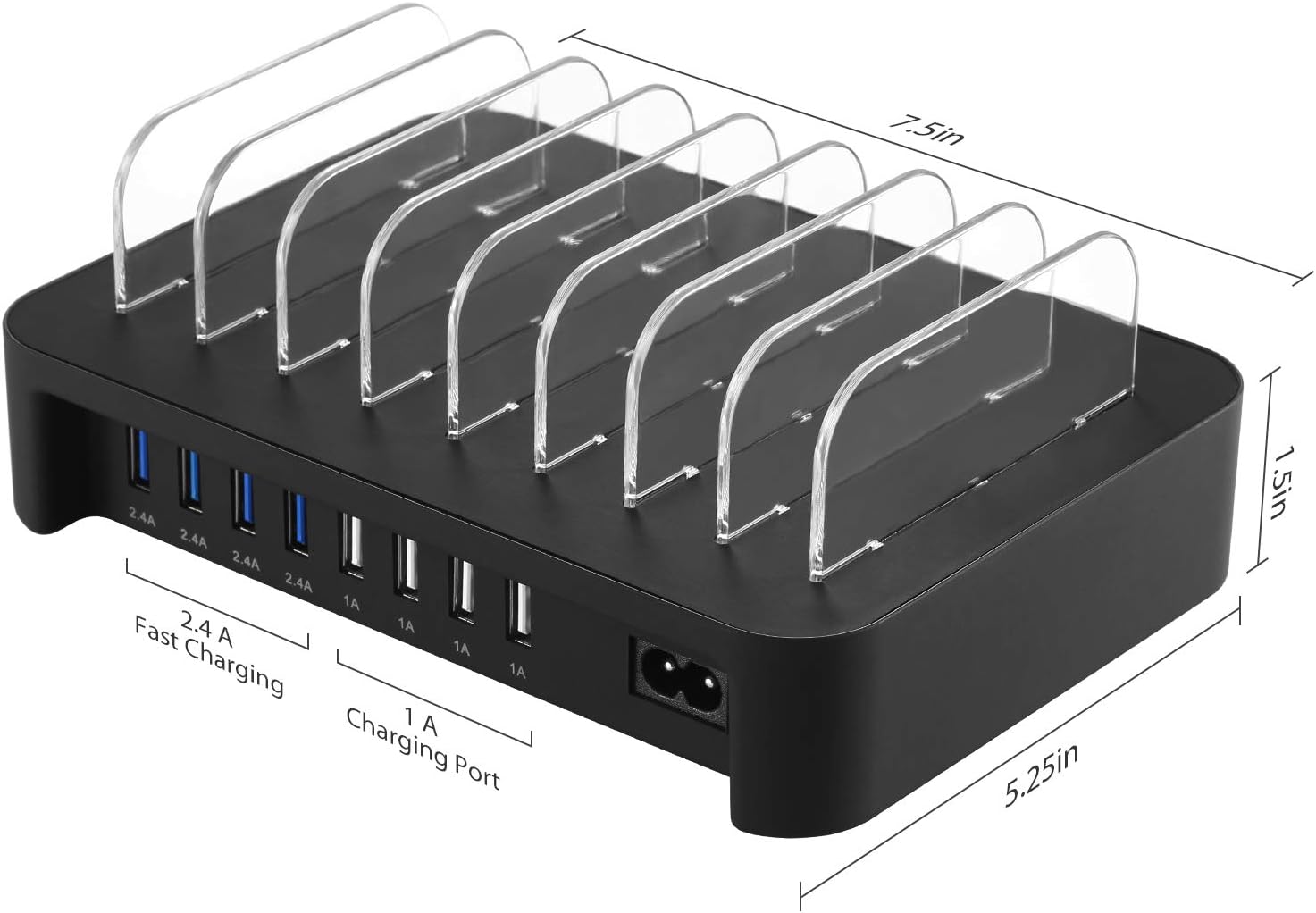 NEXGADGET USB Charging Station Dock for Multiple Devices, 8-Port Desktop Charger,Charging Stand Organizer for Smart Phone,Tablet and Other USB Devices-8" Cables Included