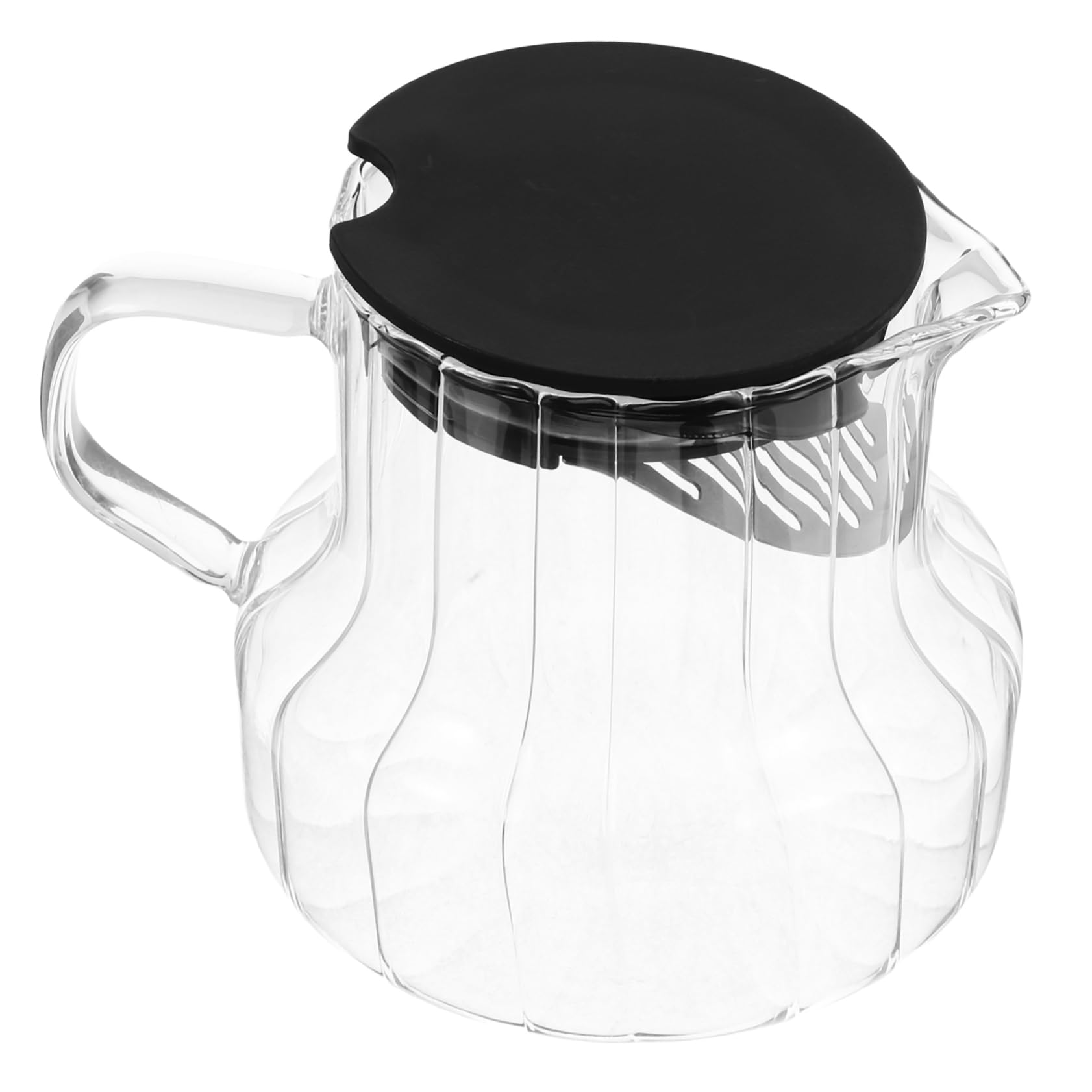 COLLBATH Glass Coffee Server with Vertical Stripe Pattern Tea Pot with Lid Elegant Pitcher for Hot Cold Water for Home Gatherings and Stylish Decor