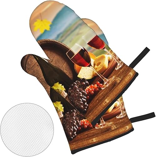 Miniatura 3 de Juego de 4 manoplas de horno y soportes para ollas con temática de vino, guantes resistentes al calor para cocina, hornear, asar a la parrilla,