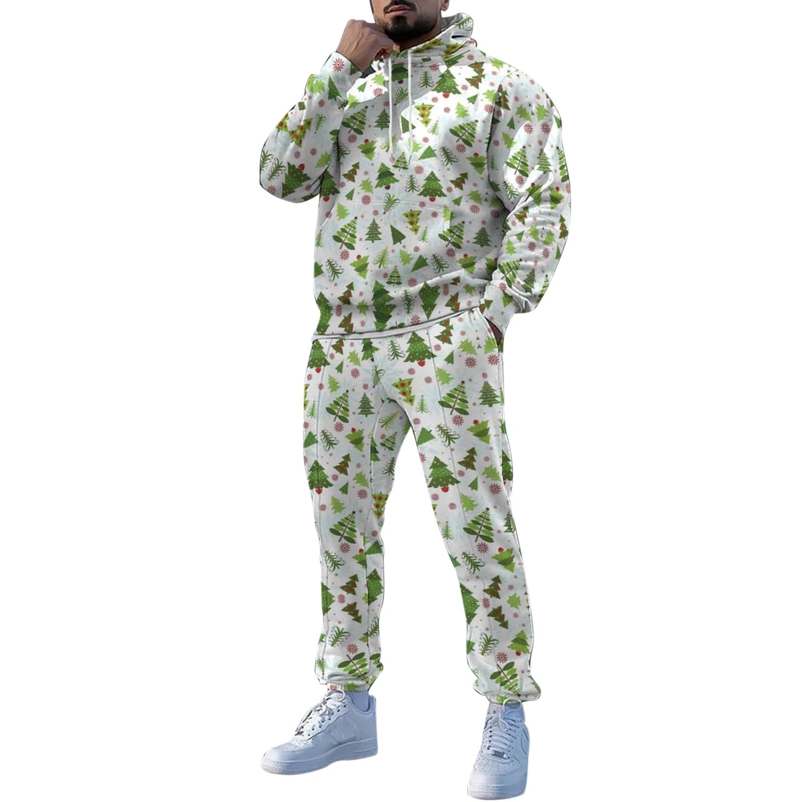 Generico Completo Natalizio Uomo,2 Pezzi Jogging Sportivi Set Completa Rosso Tuta Uomo Palestra Felpa con Cappuccio e Pantaloni divertente Babbo Natale per feste, serate, matrimoni