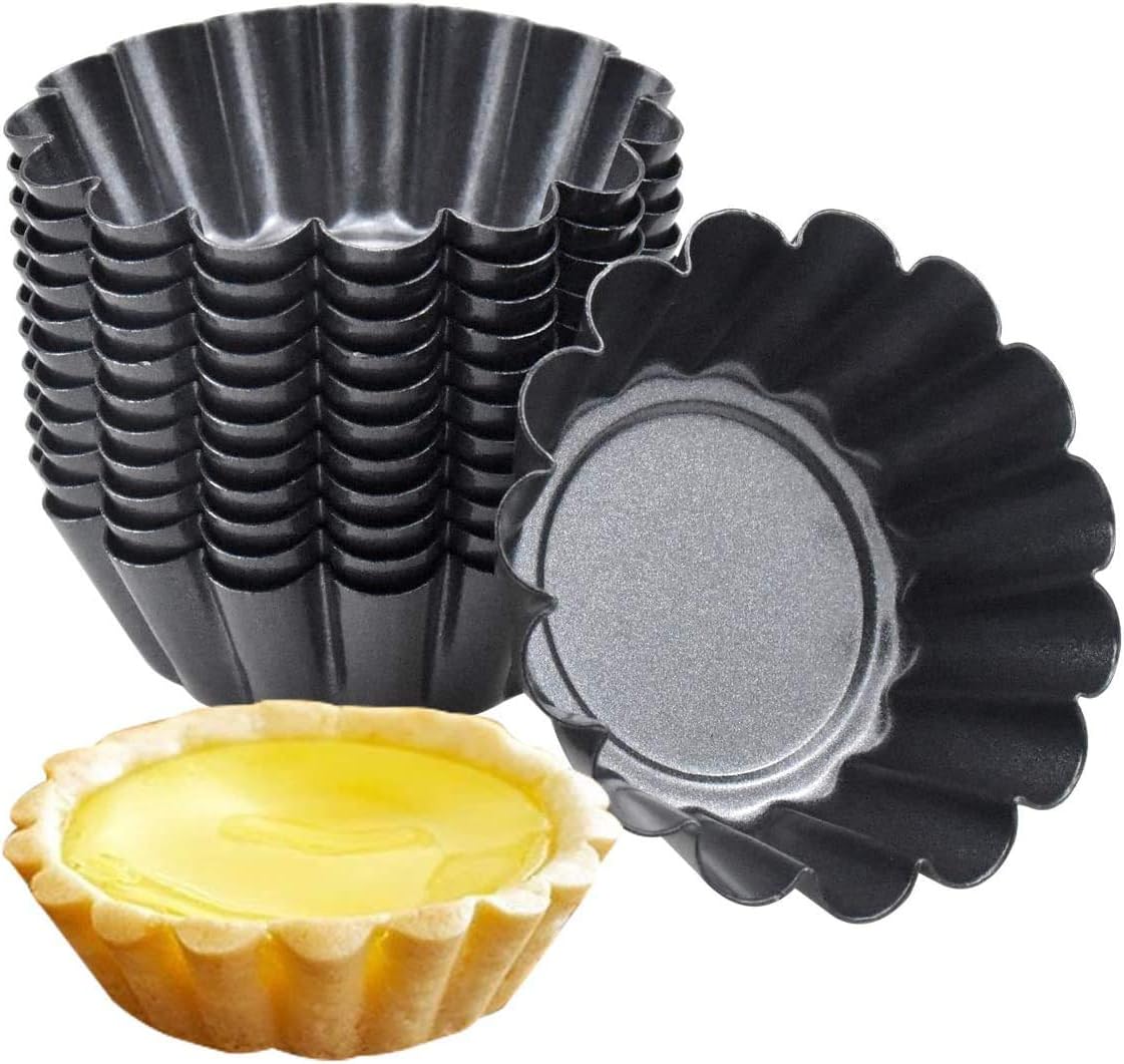 HQDeal 12 Packs Egg Tart Mold, Mini Carbon Steel Cake Muffin Moulds Tins Pans, NonStick Cupcake
