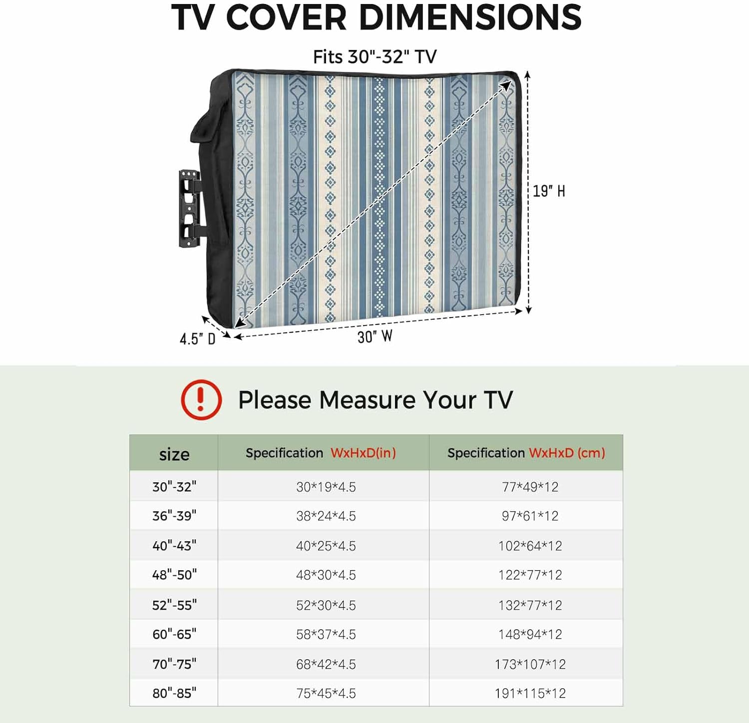 Outdoor TV Cover 55 Inch Abstract Striped TV Enclosure Blue Diamond PatternTexture TV Covers for Outside TV Display Screen Protector with Remote Control Pocket Home Decor