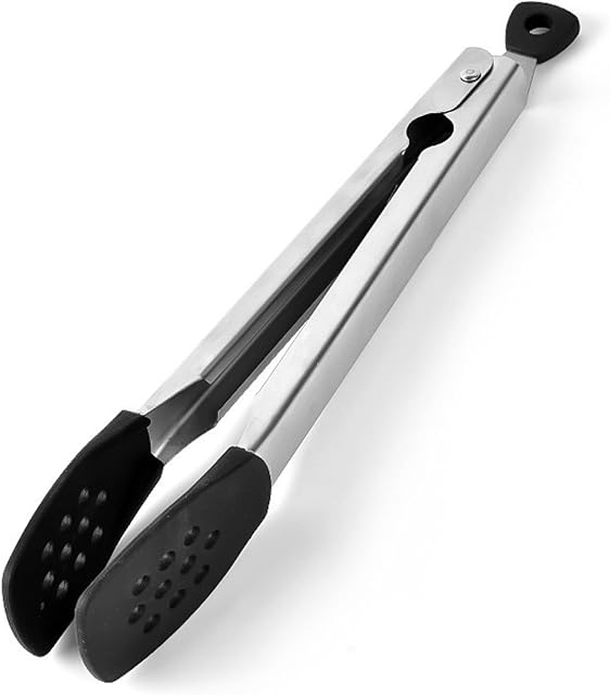 EasefulLife Kitchen Tongs for Cooking - BBQ Tongs and Cooking Tongs for Kitchen with Silicone Tips - Perfect Kitchen Gadget Salad Tongs for Serving Pasta Spaghetti Food - 30cm Black