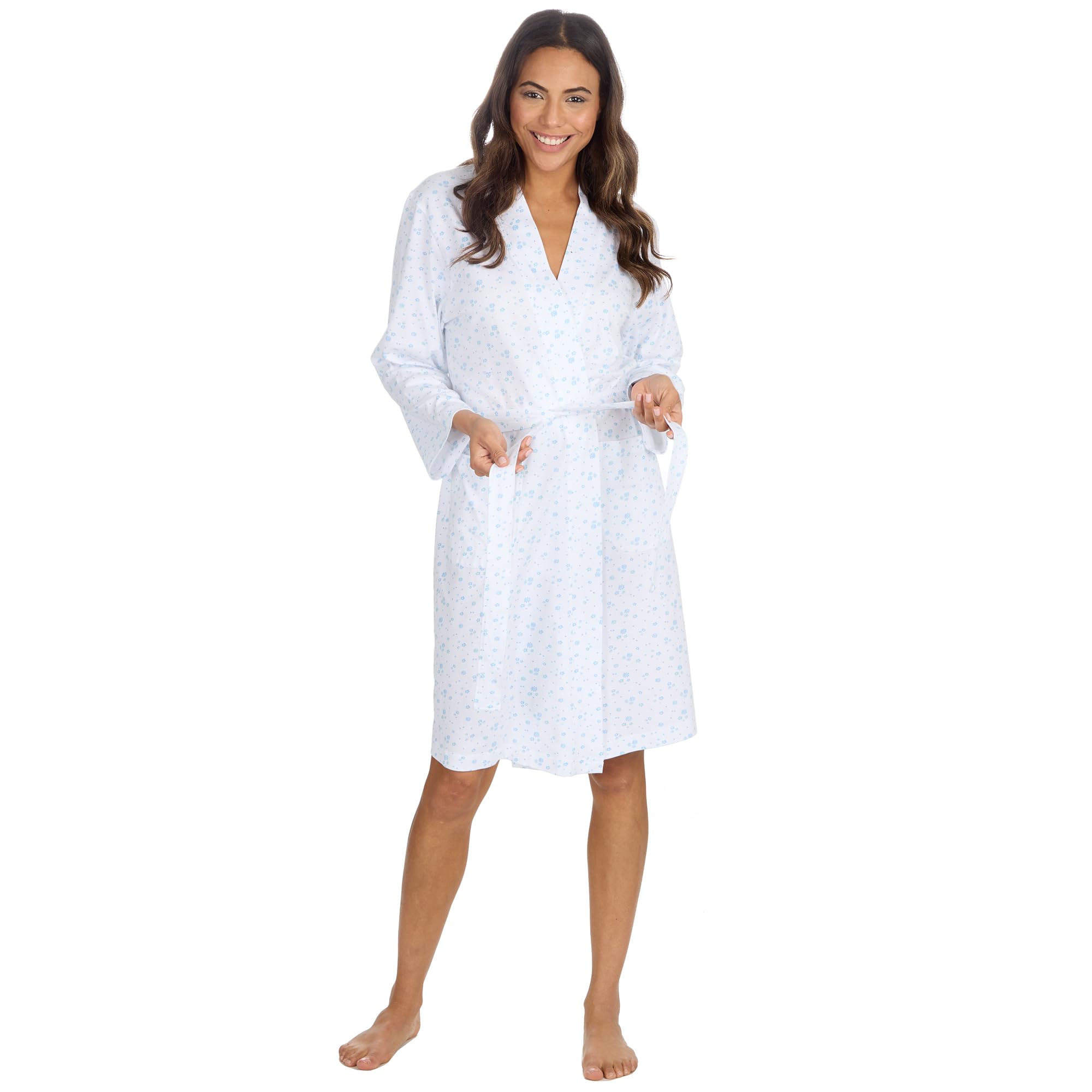 Nikaro Ladies Floral Kimono Robe 100% Cotton (S) Blue
