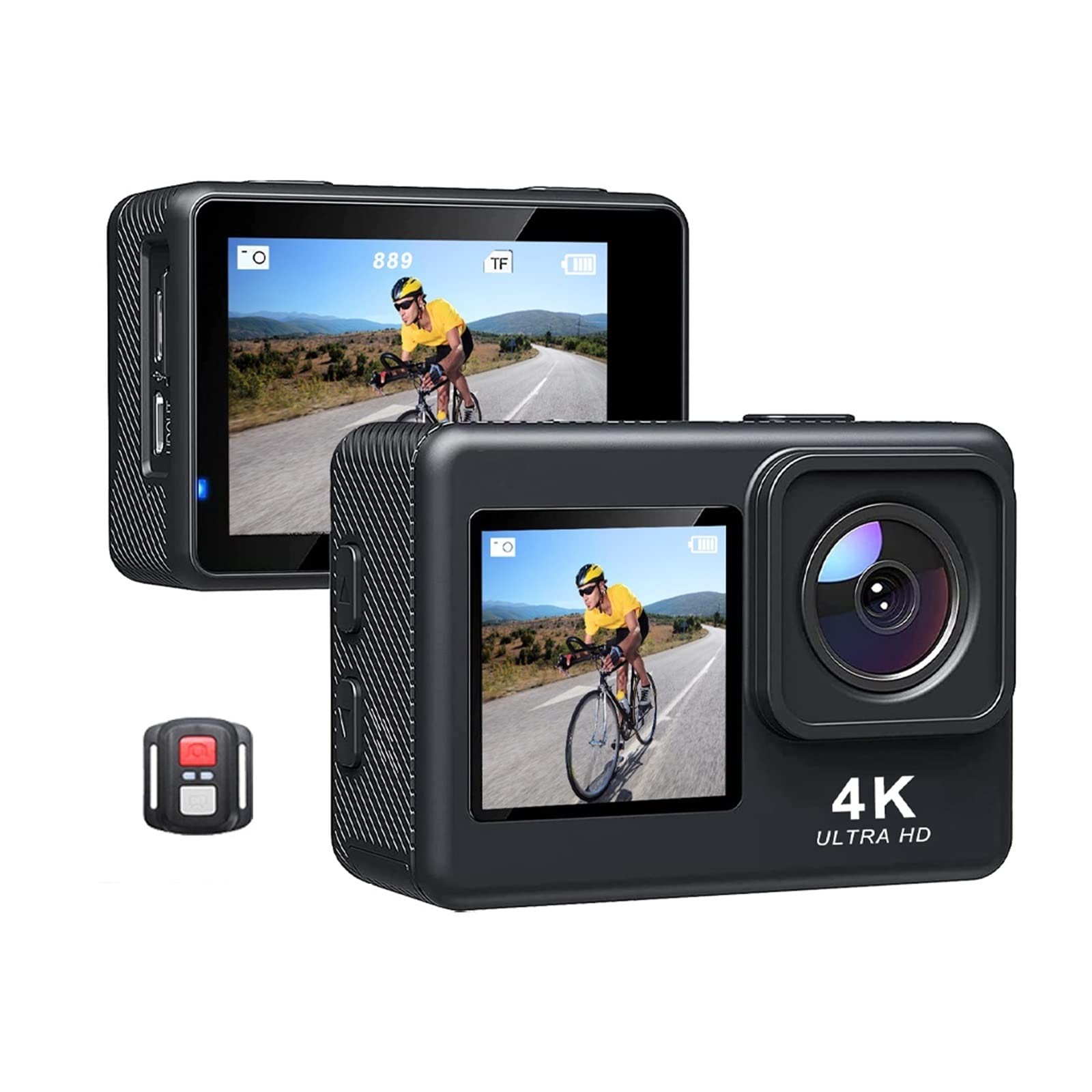 Action Cam, 60fps 4K Action Camera 16MP LCD da 2,0 Pollici EIS Zoom 4X Riprese Video 30m Impermeabile Go Sports Helmet PRO Cam,All'aperto, Sport, Video(with 128G SD Card)