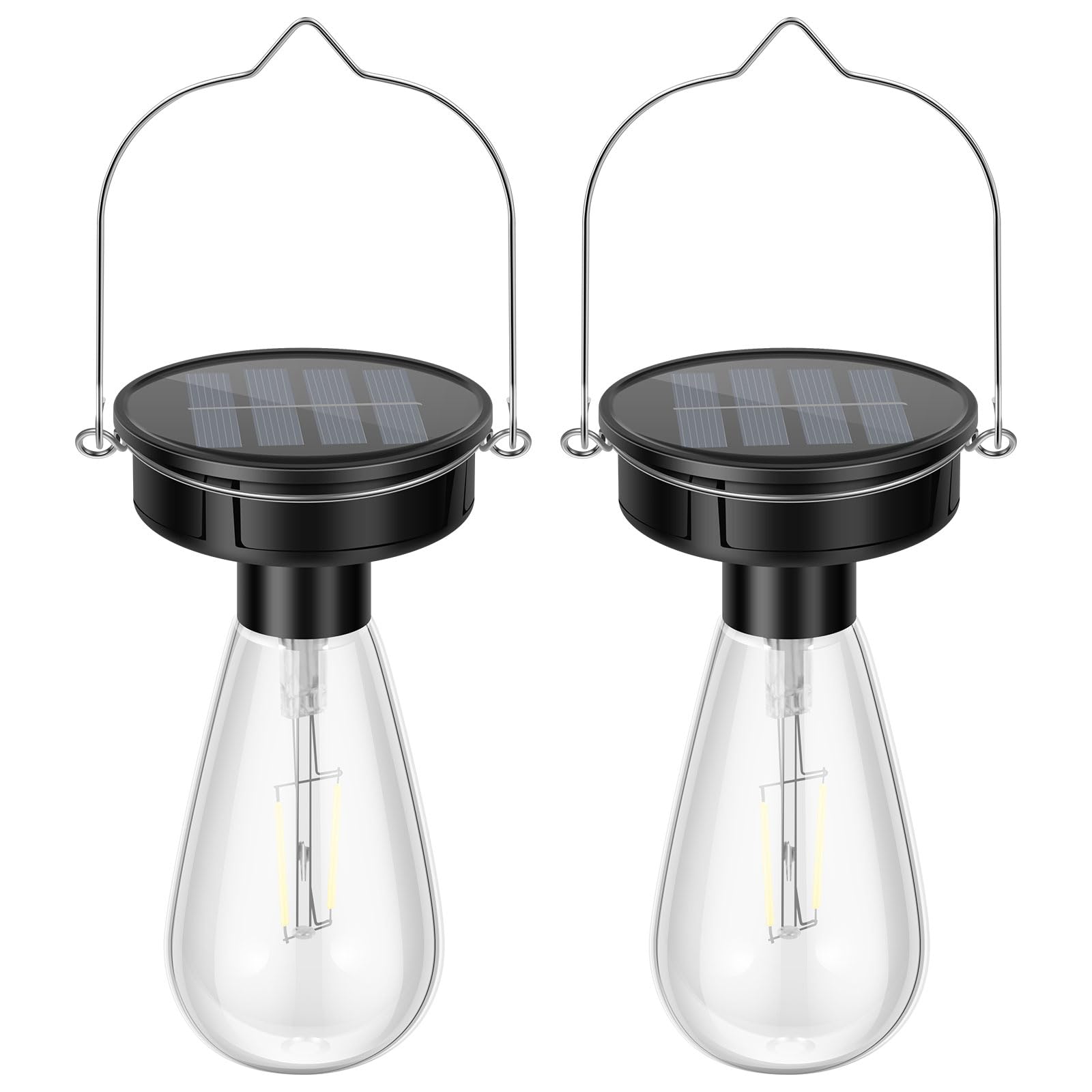 2 Pcs Solar Hanging Light Replacement Top with Bulb 3.23 Inch Waterproof Outdoor Solar Lantern Bulb for Outside Garden Courtyard