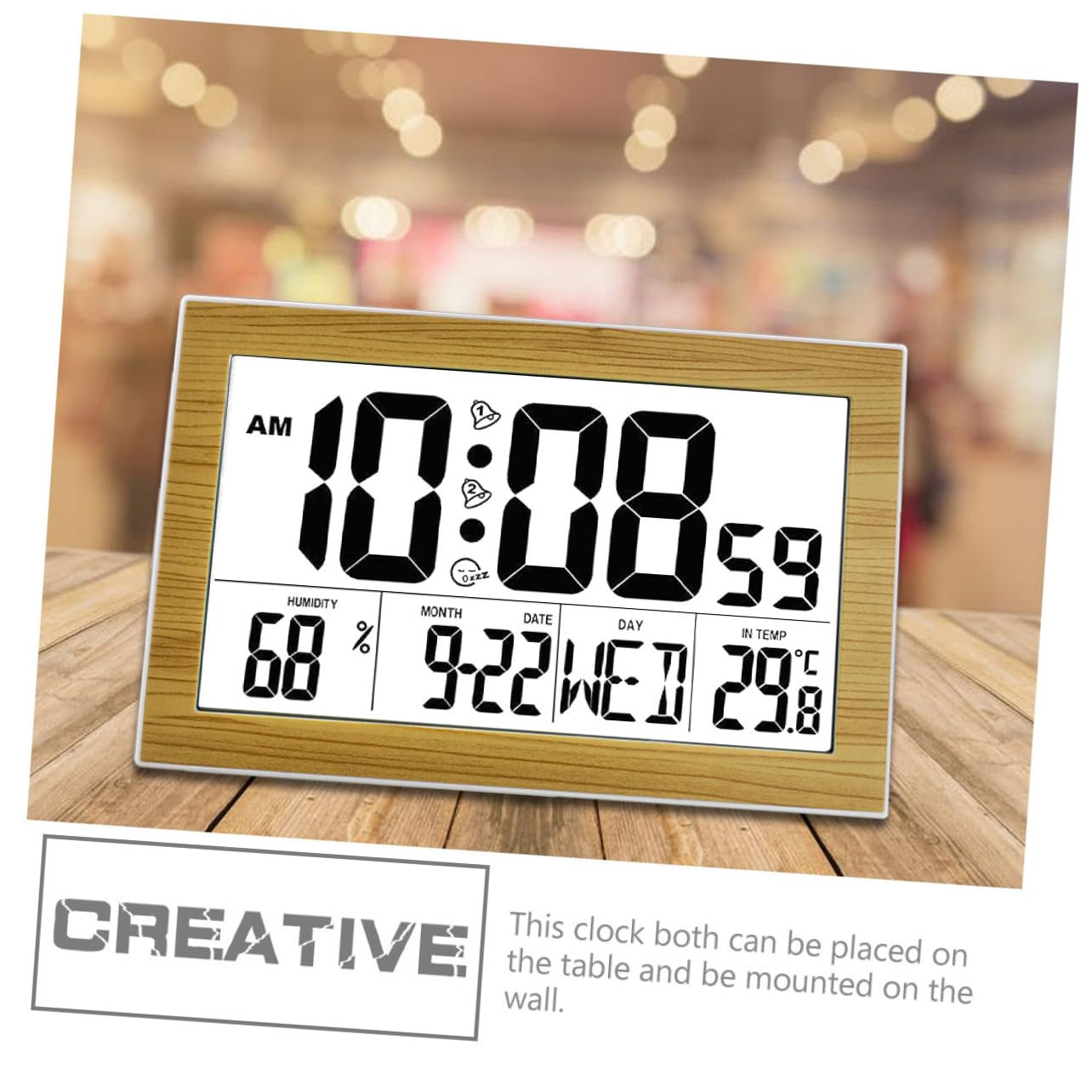 Orologio Digitale da Parete e Tavolo con Ampio Display e Calendario Silenzioso Batterie Design in Legno per Casa Ufficio e Scuola Facile da Montare e Leggere