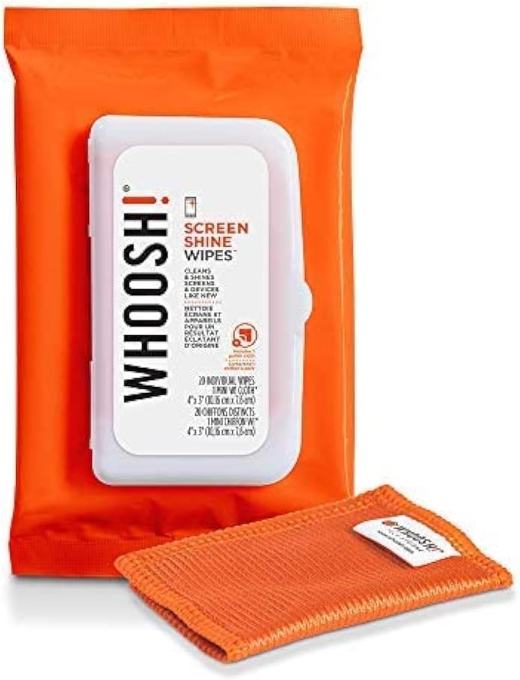 WHOOSH! Electronic Wipes, Screen Cleaner Wipes - ON -The -GO for Small to Mid Size Screens and Tech Devices ;Smartphones, iPads, Eyeglasses, e-Readers & Touchscreen (20 Ct W/Mini Cloth)
