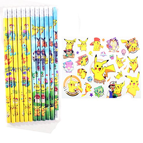 Pokemon Party Favor Set: 12 Pencils & 24 Pikachu Temporary Tattoos