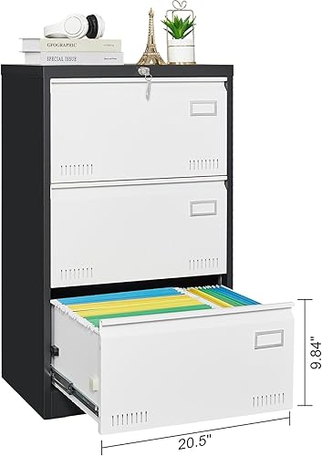 Miniatura 6 de Archivador de metal con 3 cajones con cerradura para oficina en casa, archivador seguro con cerradura para archivos legalescartaA4, diseño