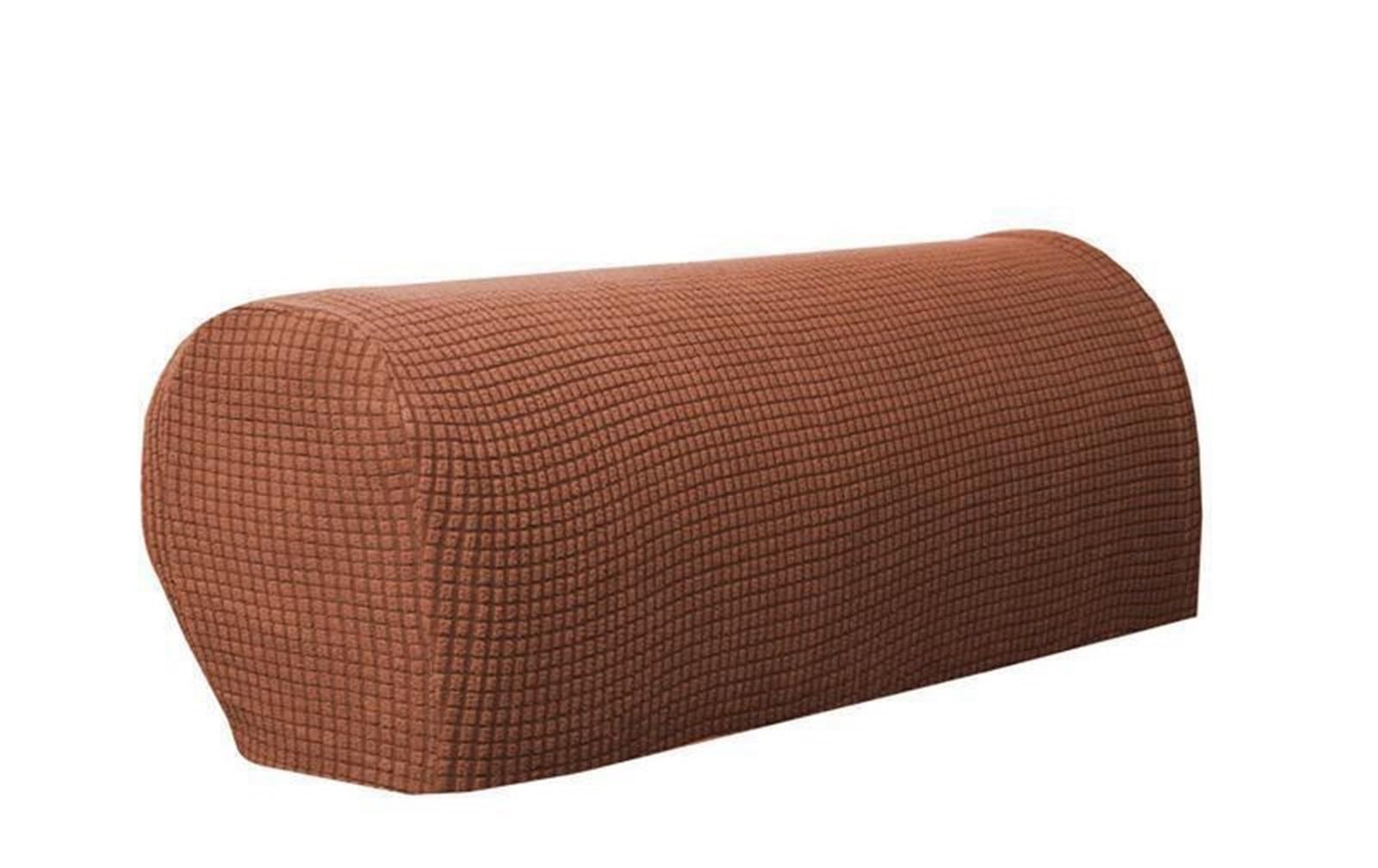 Sofa Armrest Covers Multicolor Jacquard Non Slip Removable 2 Pieces(Light Coffee)