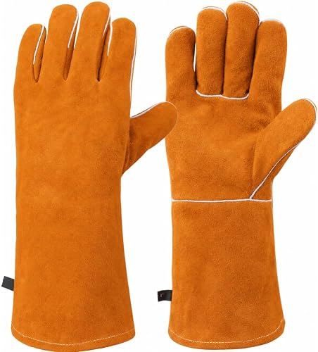 Leather Braai Gloves with Long Cuff, Suede, 2 Pack